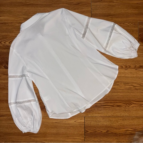 Sunday in Brooklyn White Button Down Shirt With Puff Sleeve w Eyelet Detail - Picture 4 of 9